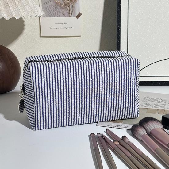 Striped Cosmetic Bag Travel Makeup Pouch Portable Makeup Bag Zippered Toiletry Bag for Women Makeup Brushes