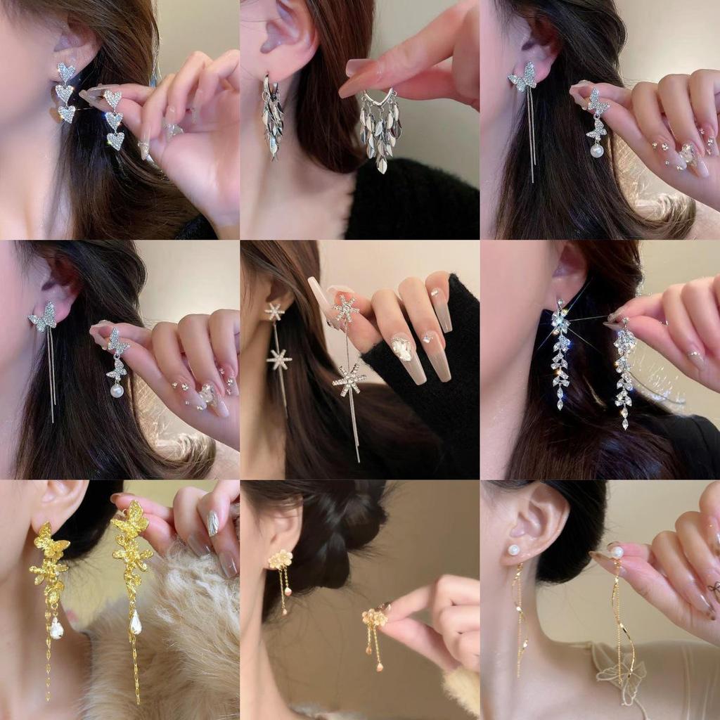 S925 Silver Geometric Tassel Stud Earrings: Fashionable Korean Style, Elegant Design, Versatile for Women