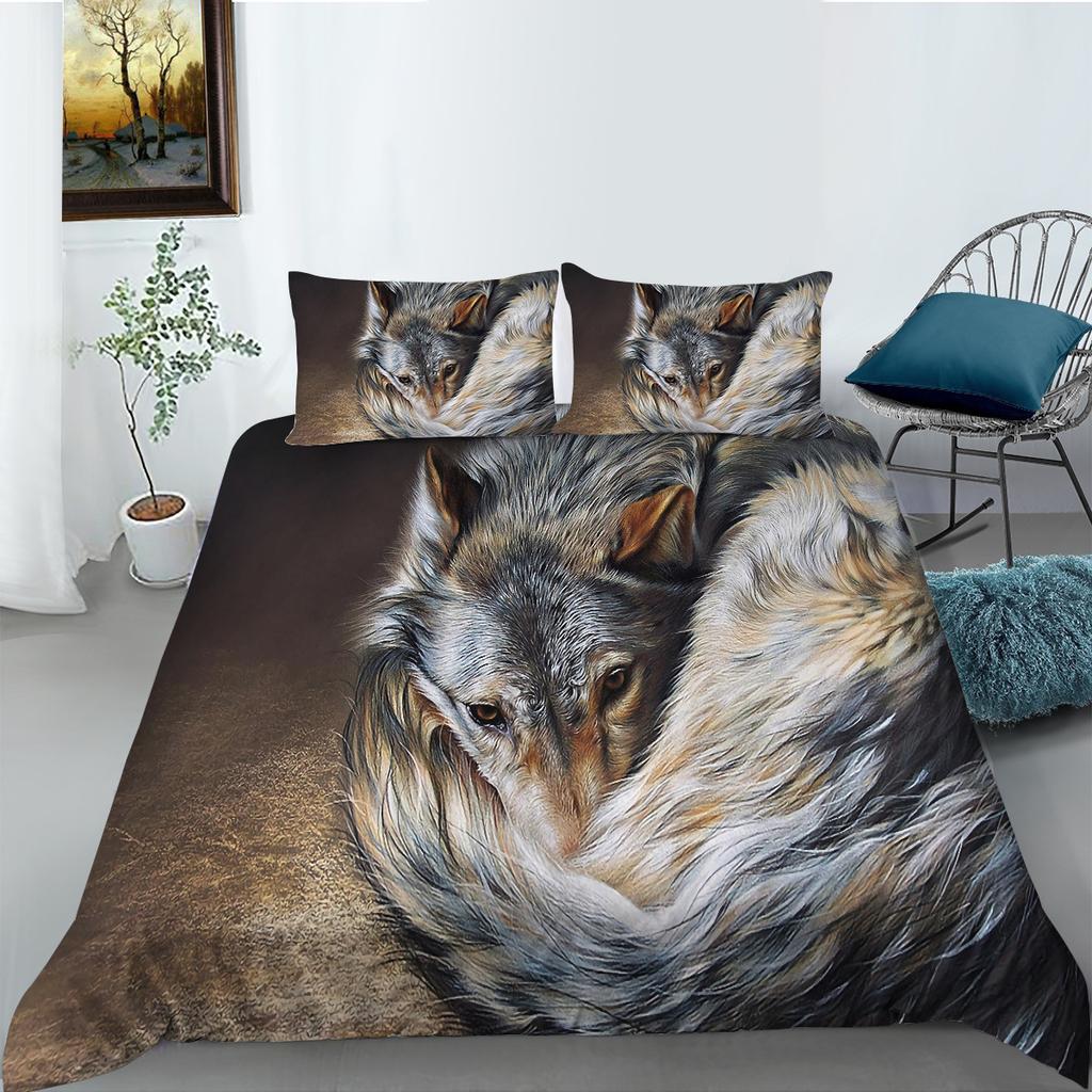 Pattern Wolf 3D Digital Printing Bedding Two Three Piece Set Polyester