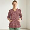 Women's Printed V-Neck Uniform Top with Single Pocket and Side Slit, 3/4 Sleeve