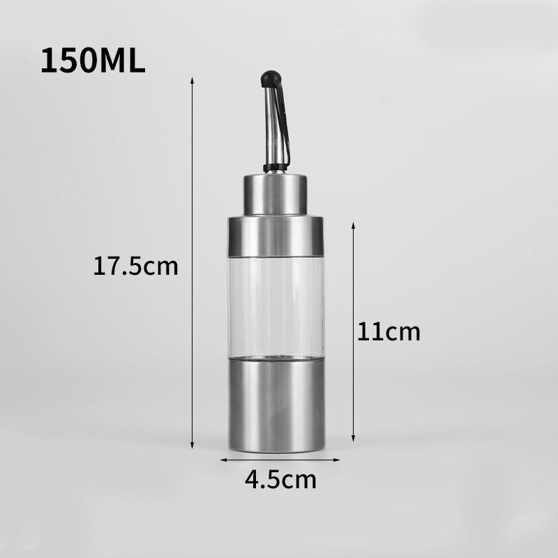 Cylindrical Stainless Steel Seasoning Bottles: Transparent Oil, Soy Sauce, and Vinegar Containers for the Kitchen.