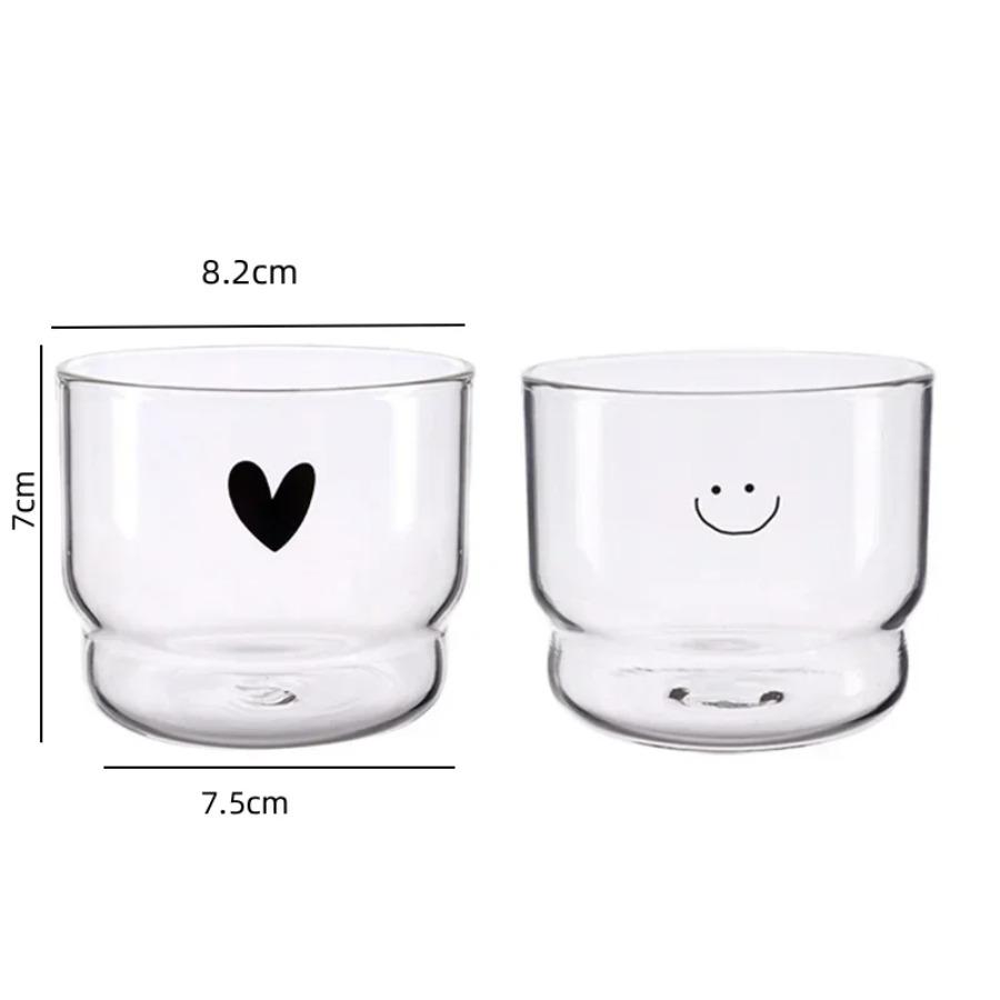 300ml Glasbecher Liebe Lächeln Wasserflasche Café Dessert Milchkaffeebecher Große Kapazität Transparent Hitzebeständig Teetasse