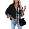 Women's Plaid Shirt Long Sleeved Loose Pocket Shirt Jacket