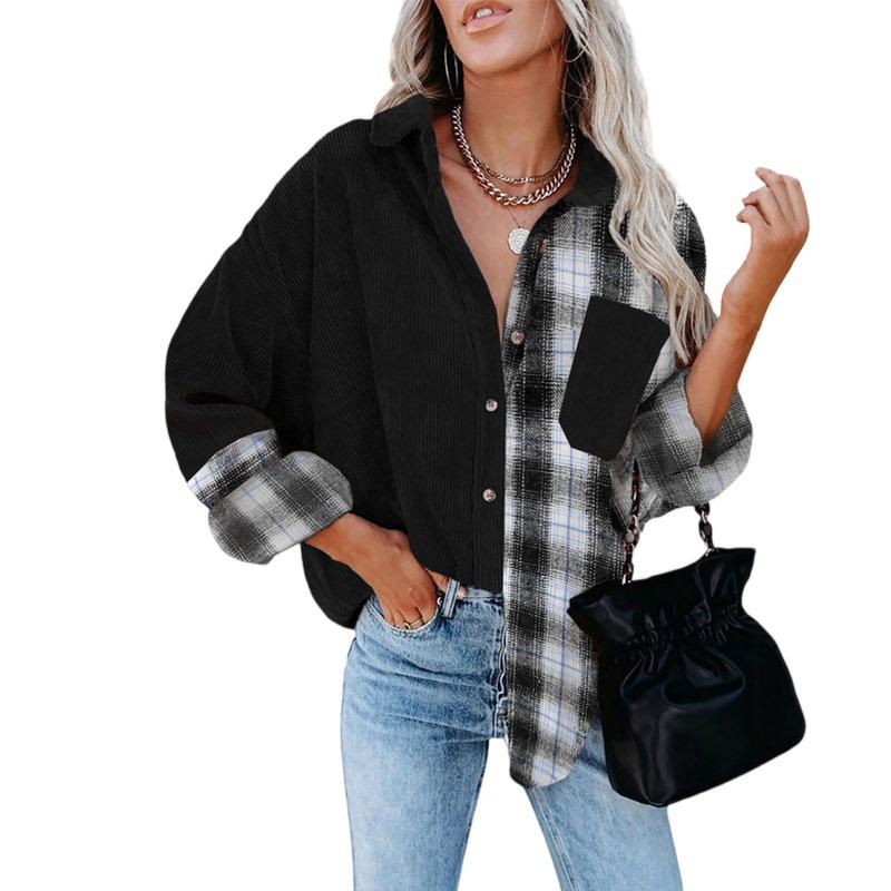 Women's Plaid Shirt Long Sleeved Loose Pocket Shirt Jacket