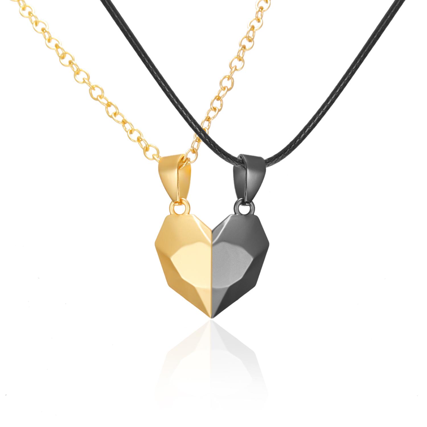 

Animal Pendant Black White Cat Stitching Necklace Simple Friendship Gift Heart Shape White Cat Cute Couple Zircon Necklace 48cm
