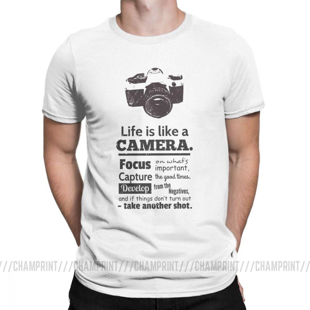 Vintage Chic Life Is Like A Camera TShirts for Men Cotton T Shirt Photographer Short Sleeve Tees Plus Size Clothing