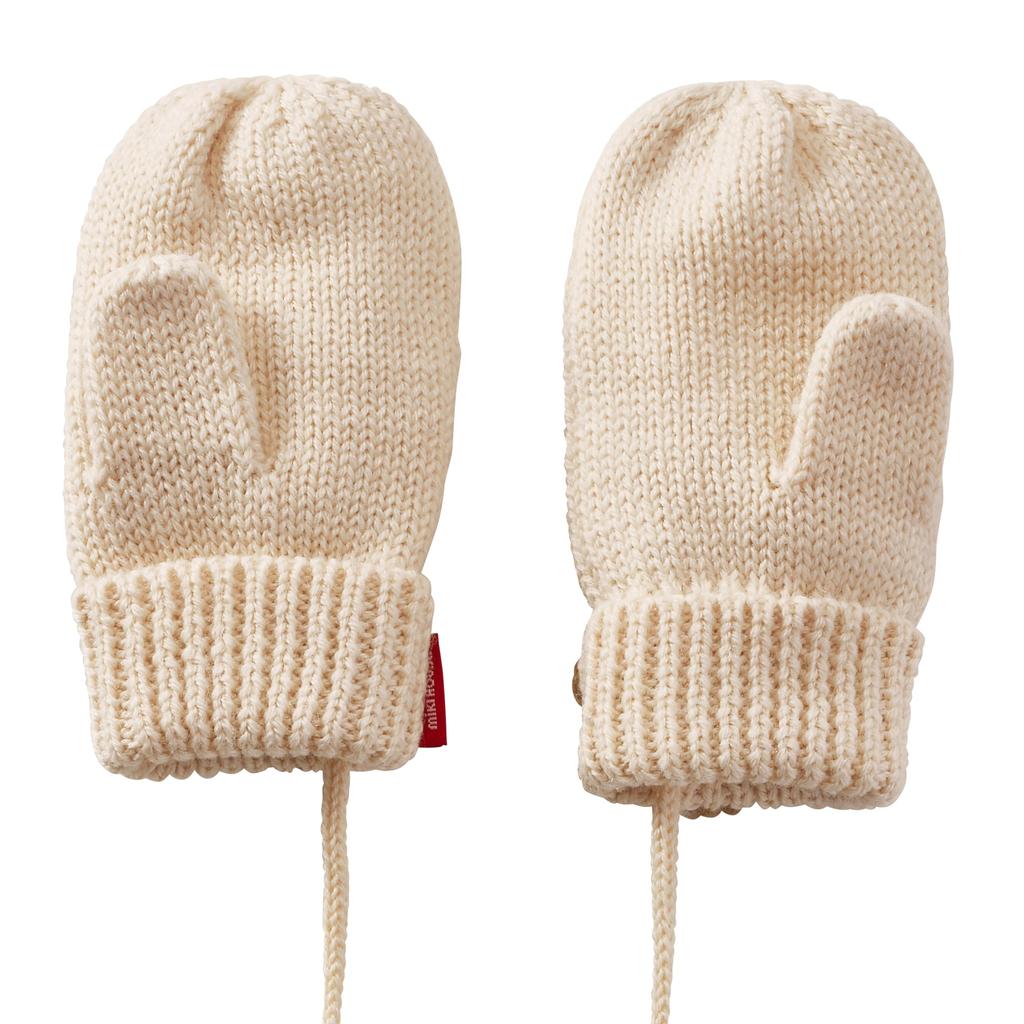 MIKI HOUSE Knitted Mittens with Bear for Boys and Size S Drawstring, Design, Girls, Baby, Kids, Children's Clothing, (1-3 Years), Ivory, 13-7602-490