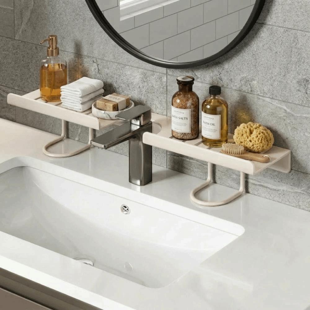 Mesh Bathroom Storage Rack Universal Water Drainage No-Drill Sink Shelf No-Drill Simple Bathroom Organizer Washstand Storage