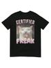 Zertifiziertes Lustiges Katzenmuster Baumwoll-T-Shirt Herren Damen Freizeitmode Große Größe Oberteil Kurzarm Buchstabendruck T-Shirt