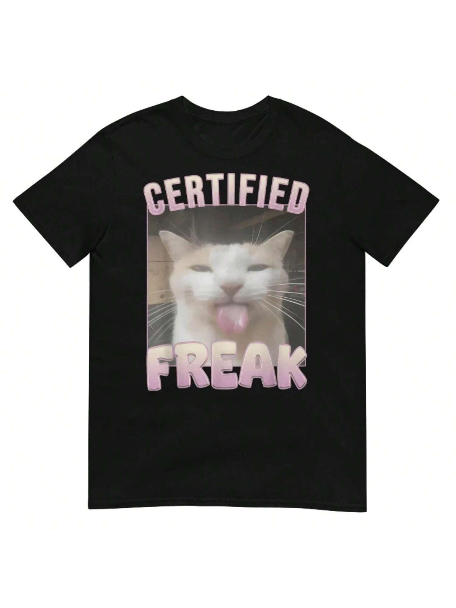 Certified  Funny Cat Print Pattern Cotton T-Shirt Men Women Casual Fashion Big Size Top Short Sleeve Letter Print Tee S разноцветный