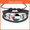 Palestinian Flag Design Gemstone Multi-layer Leather Bracelet Handcrafted Leather Rope Wristband Wholesale