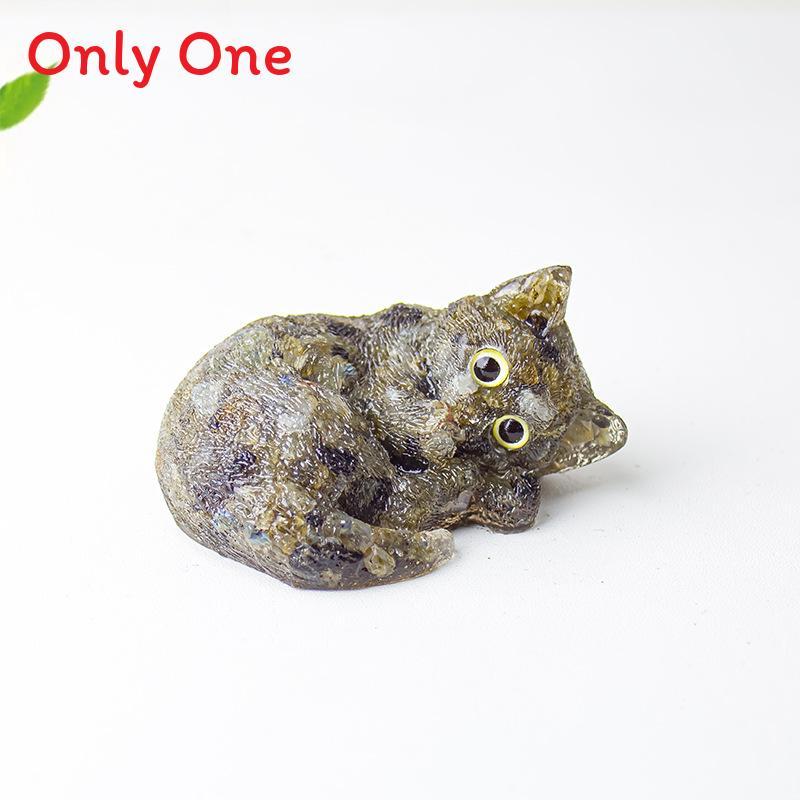 Resin Filled Natural Crystal Sleeping Cat Decor With Gift Box For Home Office Display