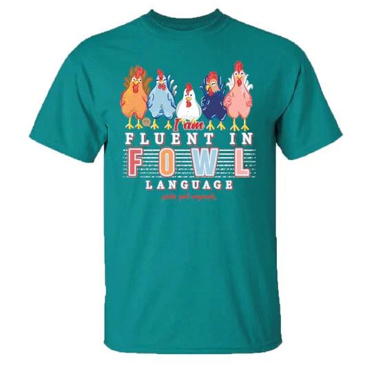 New GIRLIE GIRL ORIGINALS FLUENT IN FOWL LANUAGE T Shirt CHICKEN ROOSTER M