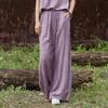 Women Vintage Wide Leg Pants Elastic Waist Summer Tie Dye Belt Trousers Female Pockets Long Pants