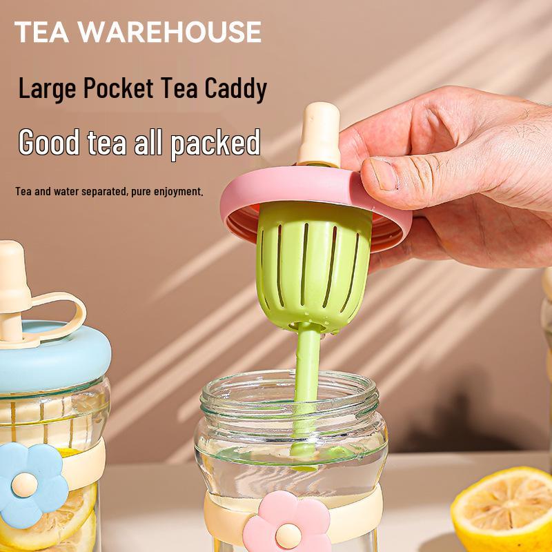 Stylish Portable Glass Cup with Straw - Cute Macaron Design