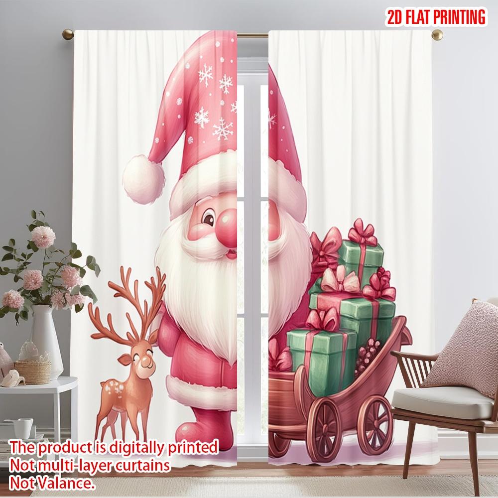 

2pcs,2D plane printing Contemporary Curtains Cute Pink Gnome Reindeer Sleigh Gifts Durable Polyester (without rod) Home Decor 52.50×116.00 CM 2pcs