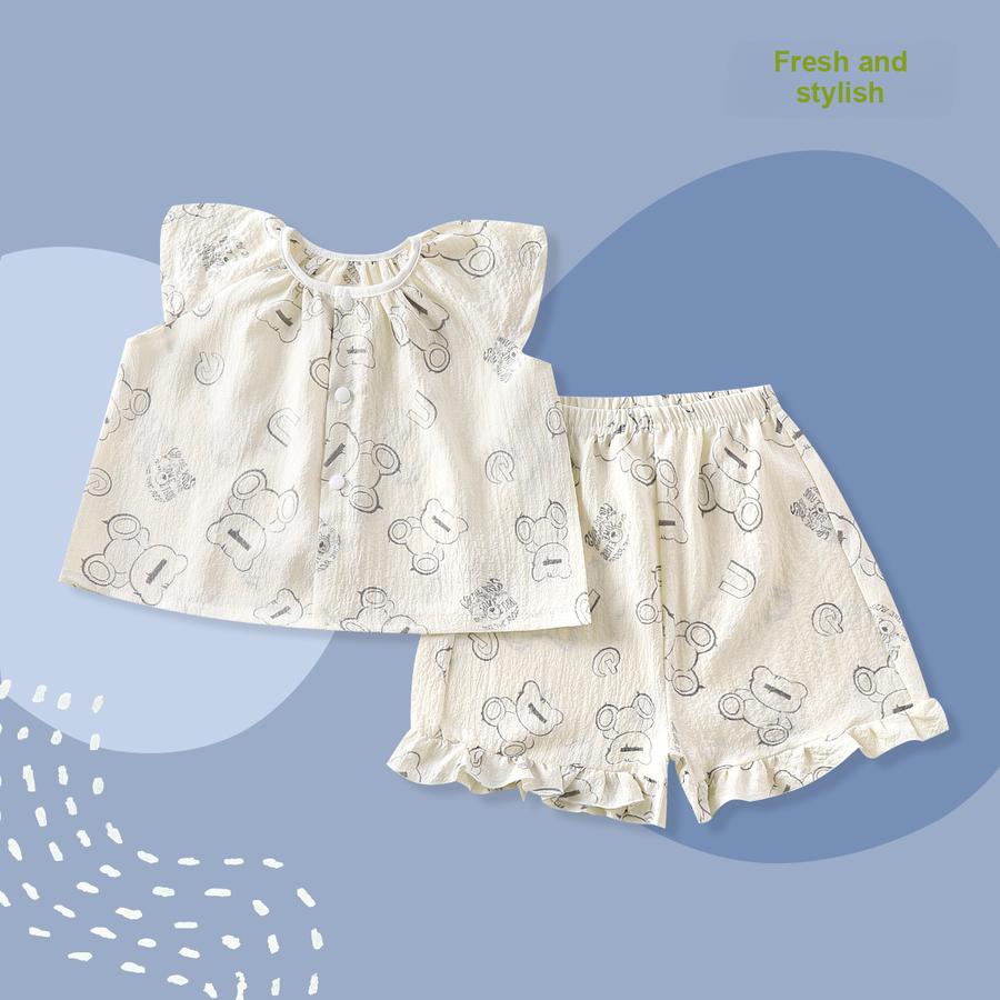 New Summer Sleeveless Set Thin Baby Girls Breathable Air-Conditioned Clothes Fashion Casual Pajamas Summer Style