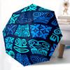 1pc Polynesian Pattern Automatic Folding Umbrella - 8-Rib Iron Frame, Windproof, Portable Sunshade with Plastic Handle for Travel & Outdoor