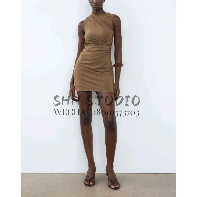 Early Autumn New Arrival Birthday Party Dress Short Version Ruched Silm Sleeveless Elegant Dress 8338250