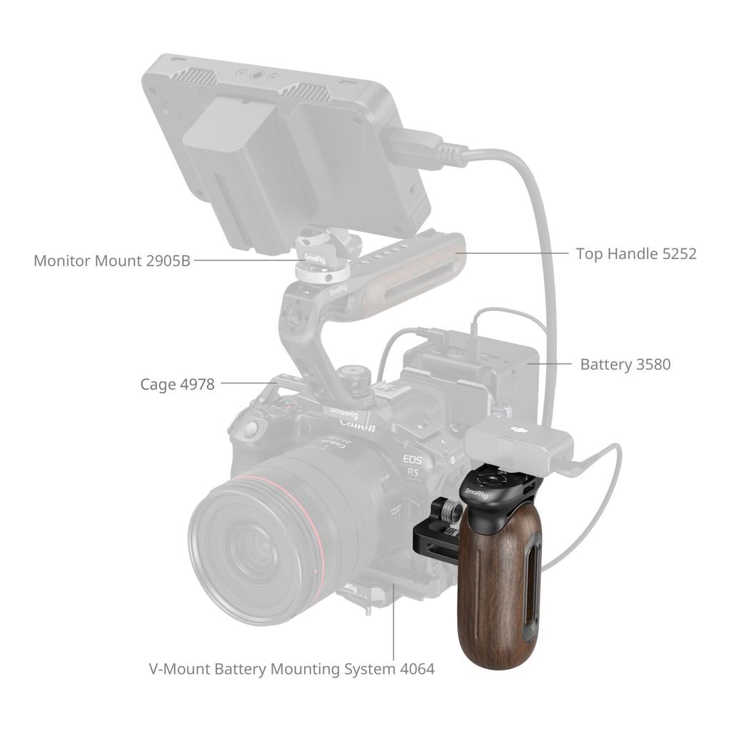 Mânăr de mână lateral din lemn SmallRig pentru cameră foto cu șurub 1/4"-20 (5237)