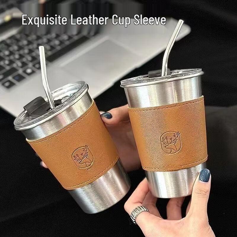 500ml Stainless Steel Coffee Travel Mug with Lid & Straw