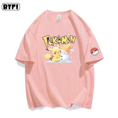 New Cool Pikachu Collaboration Pok É Mon Peripheral Short Sleeved Tshirt for Men and Women Pure Cotton Half Sleeved Loose Top