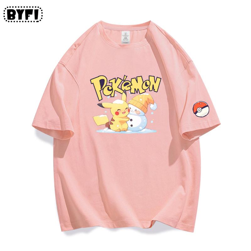 

New Cool Pikachu Collaboration Pok É Mon Peripheral Short Sleeved Tshirt for Men and Women Pure Cotton Half Sleeved Loose Top 4XL