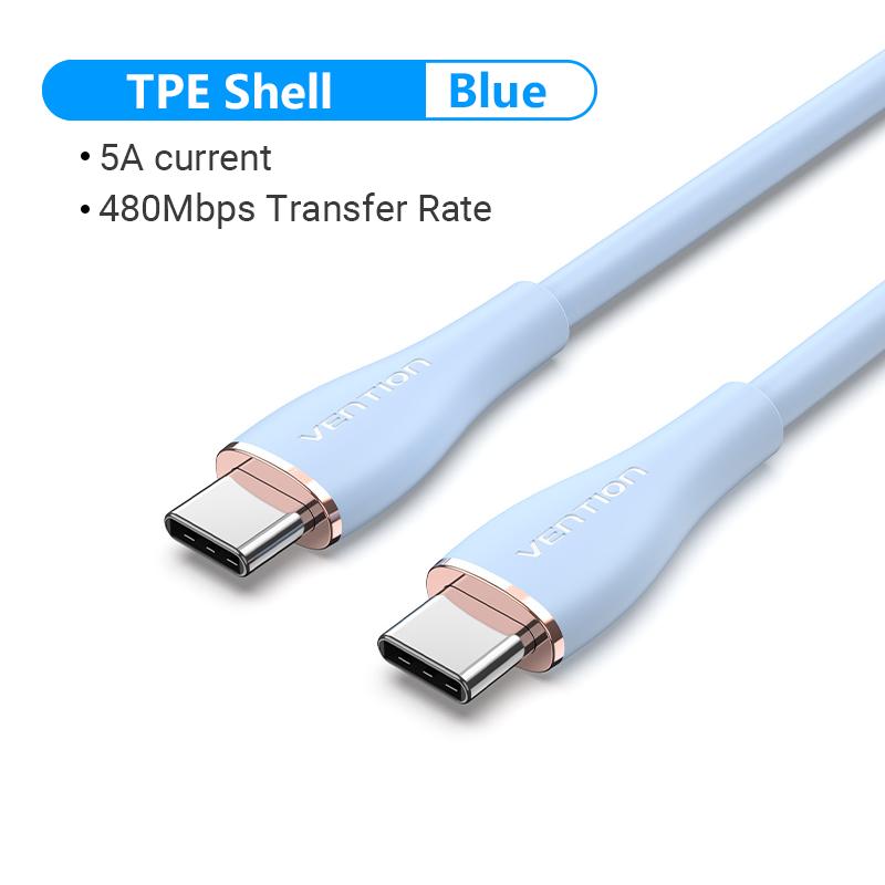 

Кабель Vention 100 Вт USB Type C - USB C для MacBook iPad Samsung S21 Xiaomi PD Fast Charging Quick Charge 5A USB Type-C Wire Cable 1M синий