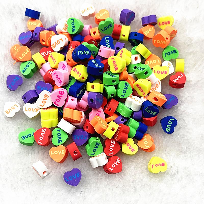 30pcs 10mm Heart Shape Love Beads Polymer Clay Beads Spacer Loose Beads for Jewelry Making DIY Bracelet Earring