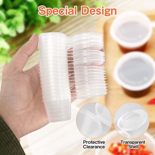 200-Piece PP Injection-Molded One-Piece Dressing Containers, Thickened, Leak-Resistant, Disposable, with Hinged Lids, Soy Sauce Dispensers, Mini Condi