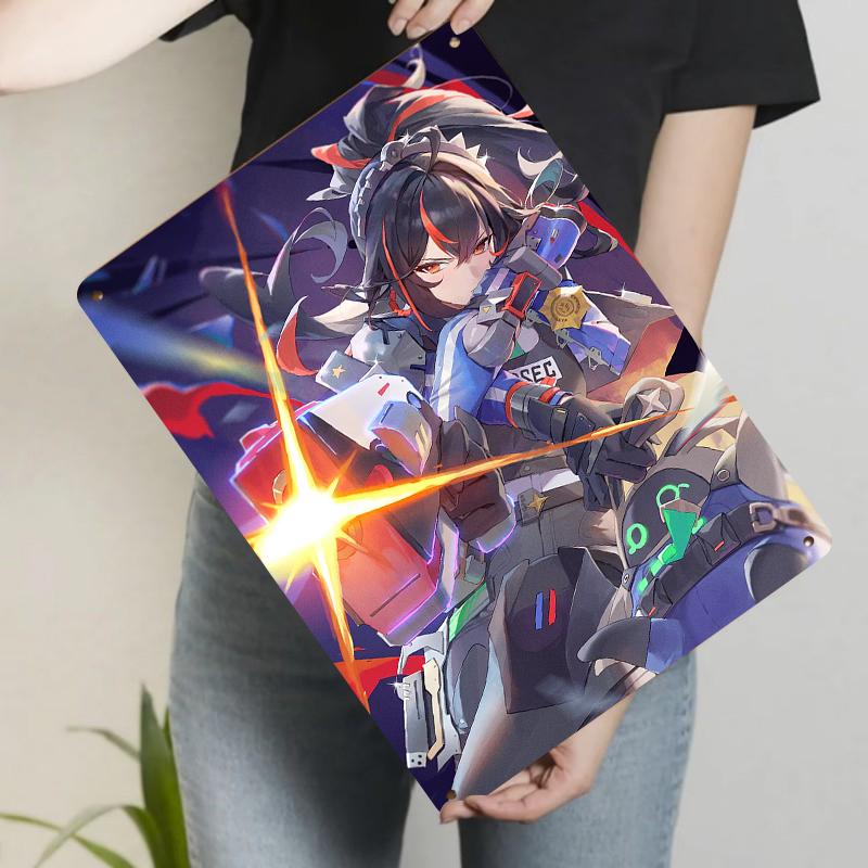 Cyberpunk Policewoman Metal Tin Sign Anime Game Peripheral Creative Home Wall Decor Hanging Ornament