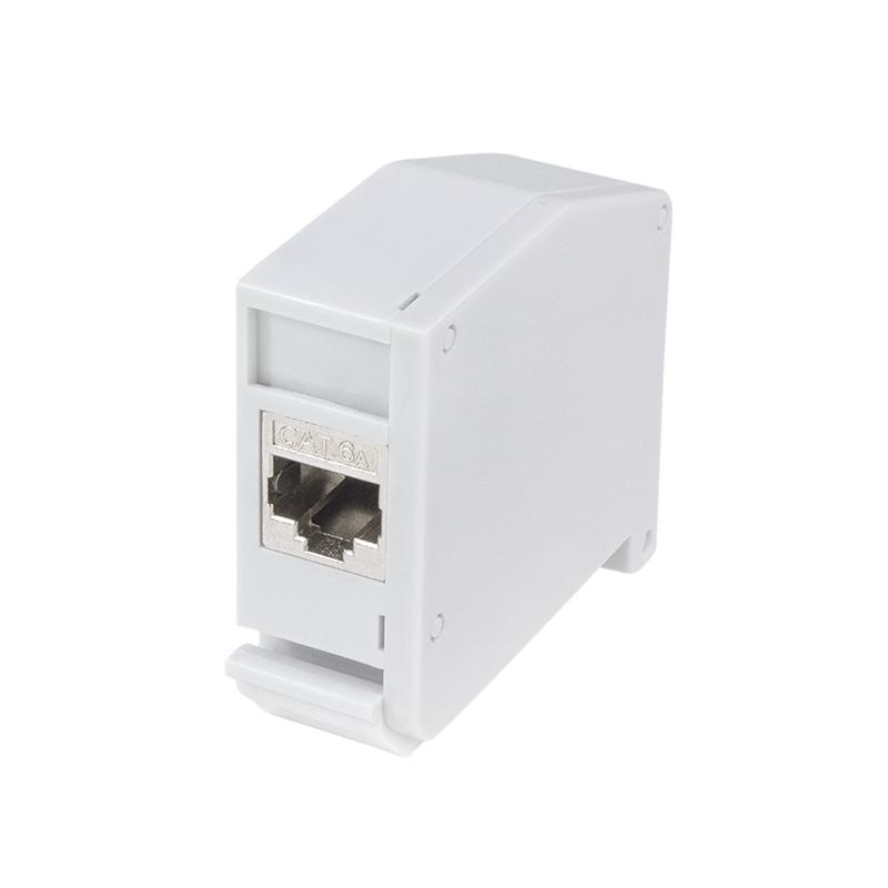 Keystone adapter for DIN rail Cat.6A, 2x RJ45 B/B connector Cat.5e, shielded