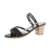 Medium heel sandals women's new comfortable thick heel fashion sequins one shoe two wear one word buckle sandals