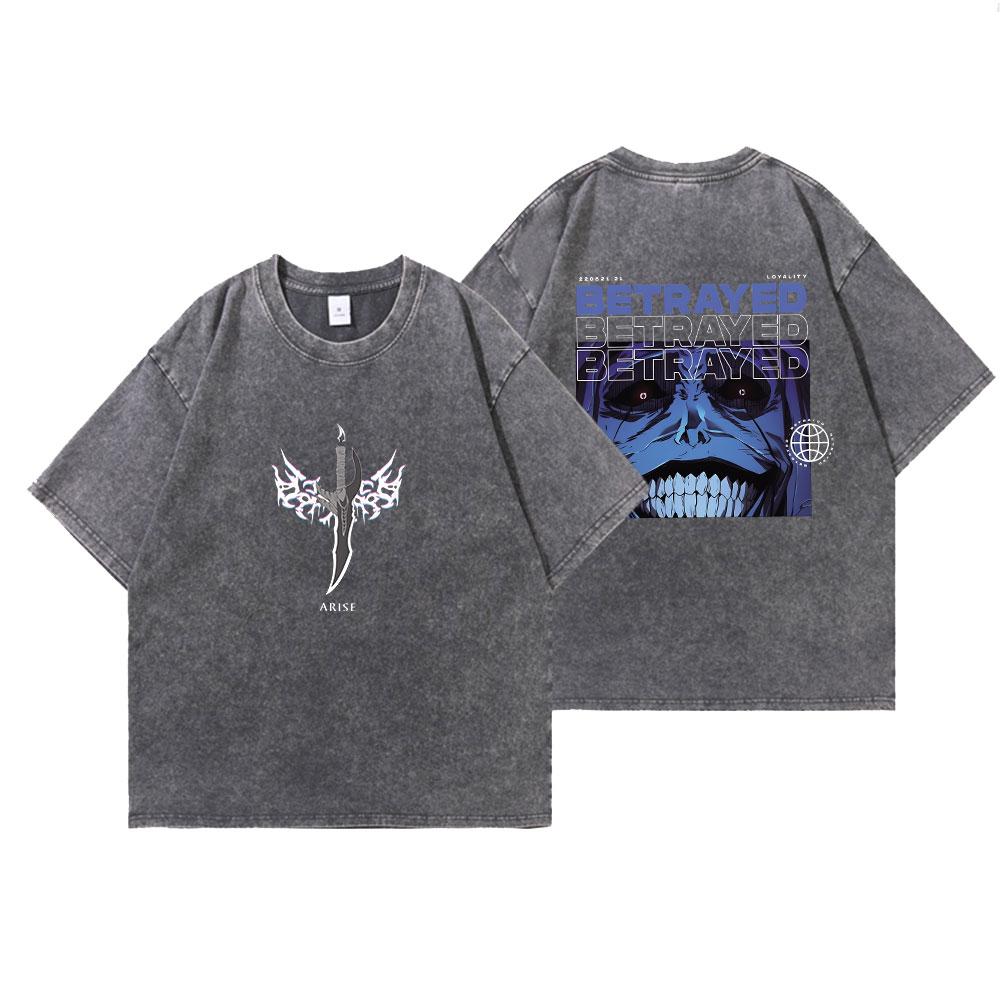 Anime Solo Leveling Potisk Vintage Prané Tričko Harajuku Grafické Pánské Dámské Letní Tričko Ležérní Bavlněné Volné Top