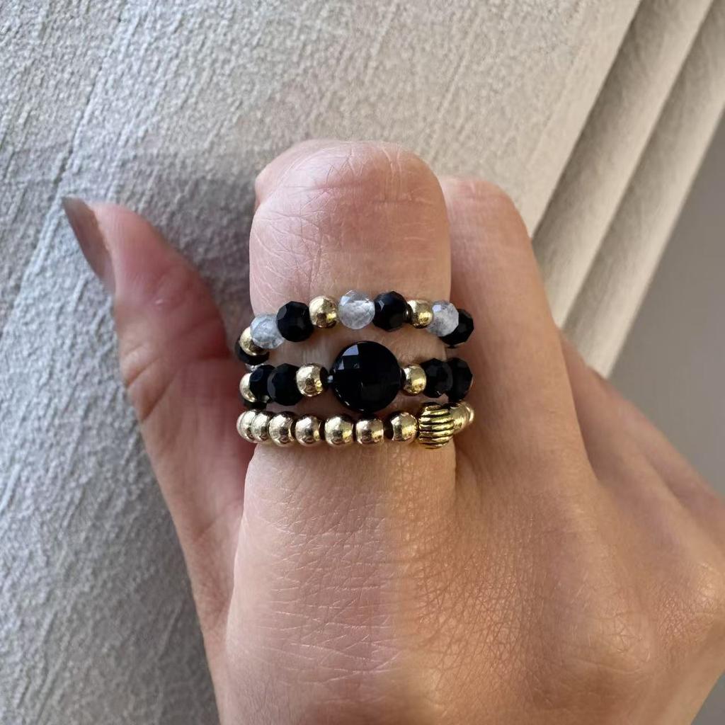 Black Onyx Beaded Stretch Rings
