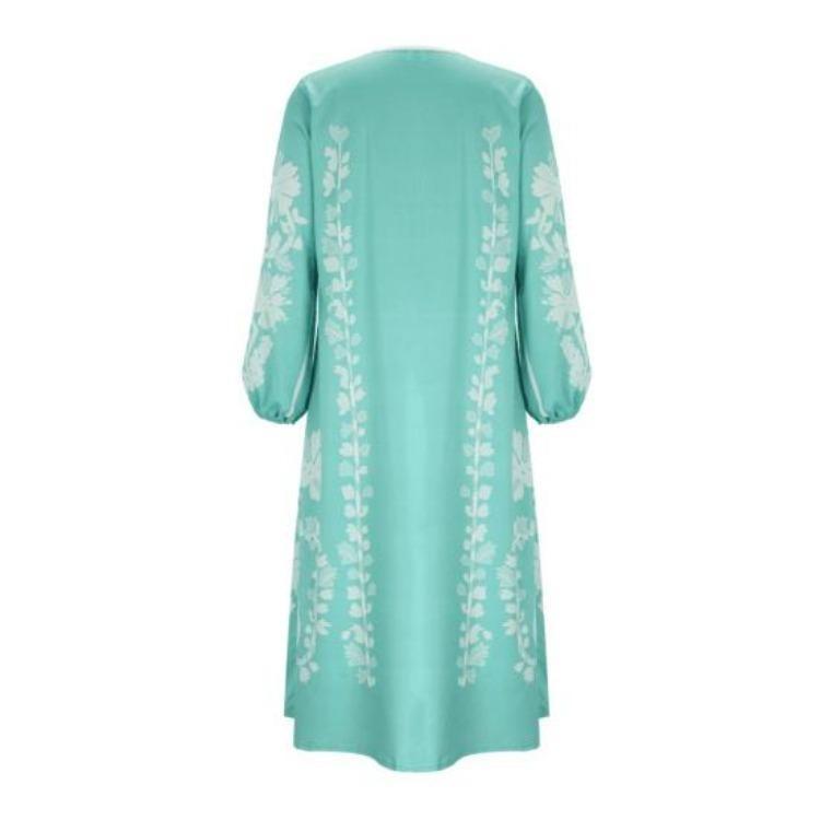 Women Summer Bohemian Floral Print Maxi Dress Deep V Neck Long Sleeve Oversized A Line Flowy Hem Retro Beach Vacation Tassel Dress