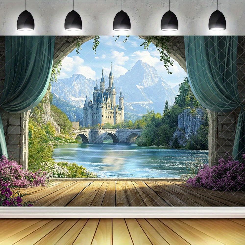 1pc Fantasy Castle Landscape Print Tapestry, European Fairy Tale Style Bohemian Home Decor for Living Room or Bedroom, Holiday Gift with Free Installa