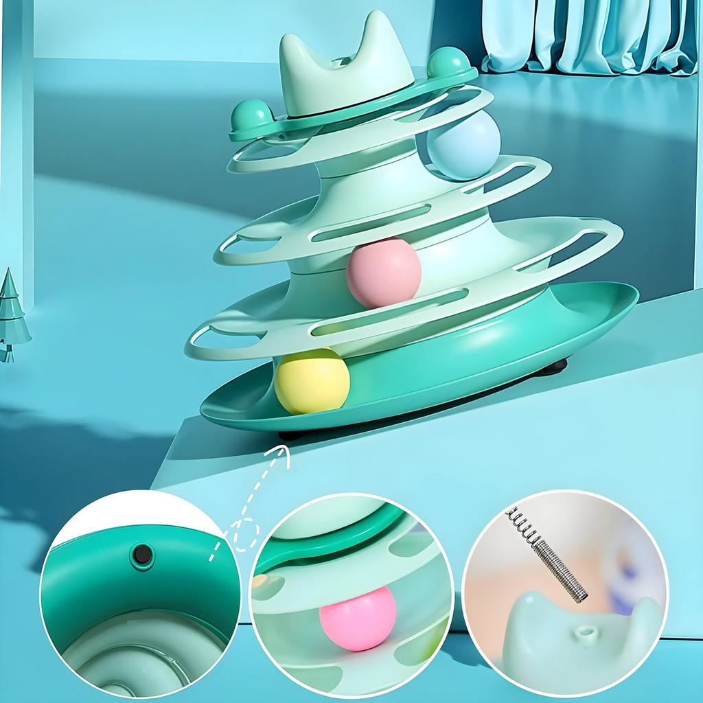 Mersjo THEODORE'S TOWER Interactive 3-Level Cat Toy with Balls and Feather (25x18.5x30 cm)