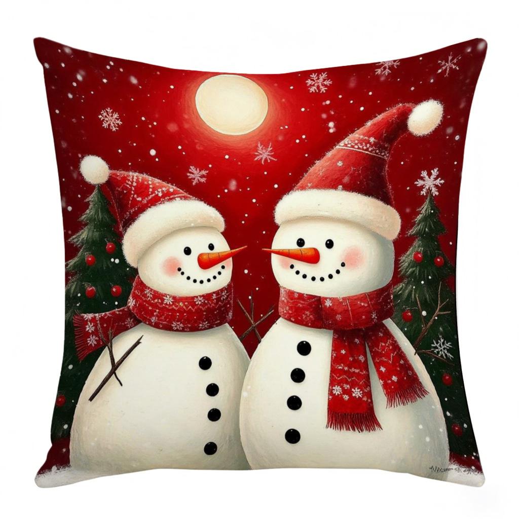 Christmas Snowman Elk Elements Pillow Print Festive Decoration Sofa Atmosphere Decorative Lumbar Cushion Pillow