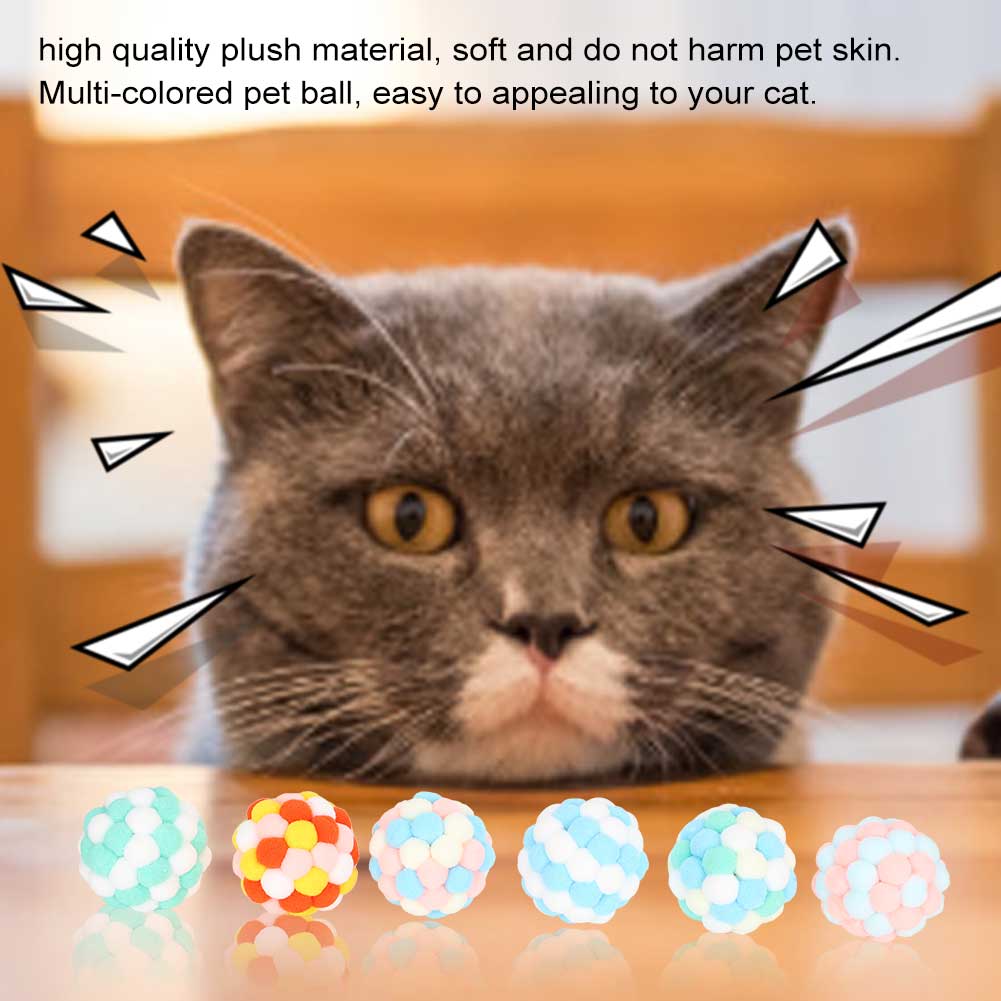 6Pcs Multi Colored Pet Cat Soft Plush Ball Sound Toy Interactive Training Cat Teaser Toy