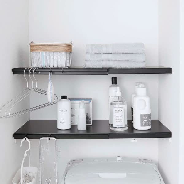 Yamazaki Jitsugyo 5320 5321 5322 5323 of Telescopic Tension Bar Shelf Set of Black Simple Just Place It On the Tension (Set 2, [Large Size] Black)