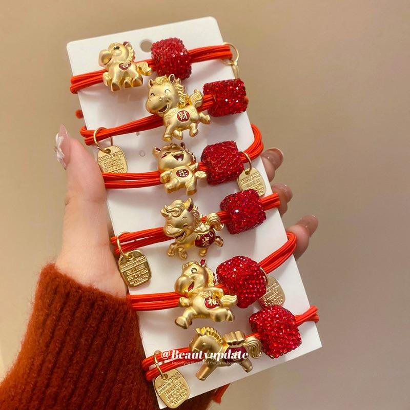 Natal year pony elastic hair band new Chinese retro temperament headrope ponytail hair rope light luxury high-end hair accessories women