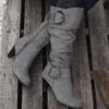 Women's Suede Mid-Calf Boots, Buckle Detail High Heel Ankle Boots, European Style Winter Booties for Women