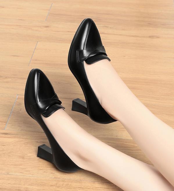 5.5cm 7cm Elegant Office Ladies Soft Leather Shoes Shallow Mouth Heeled Shoes Spring 2025 Trend Med Block Heels Shoes for Work