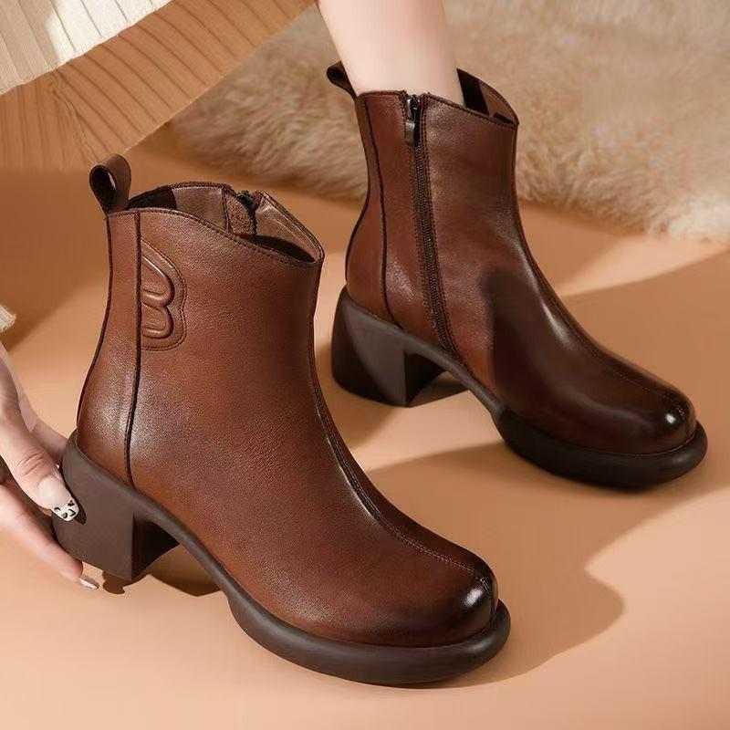 European and American thick heel velvet warm soft sole comfortable Martin boots women's winter new middle-aged mother short boots