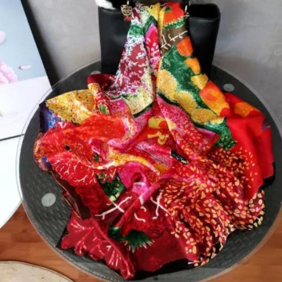 12mm Real Silk Hijab Scarf Luxury Pure Silk Stain Scarfs Soft Silky High Quality Women Designer Oil Painting Printing Head Scarf