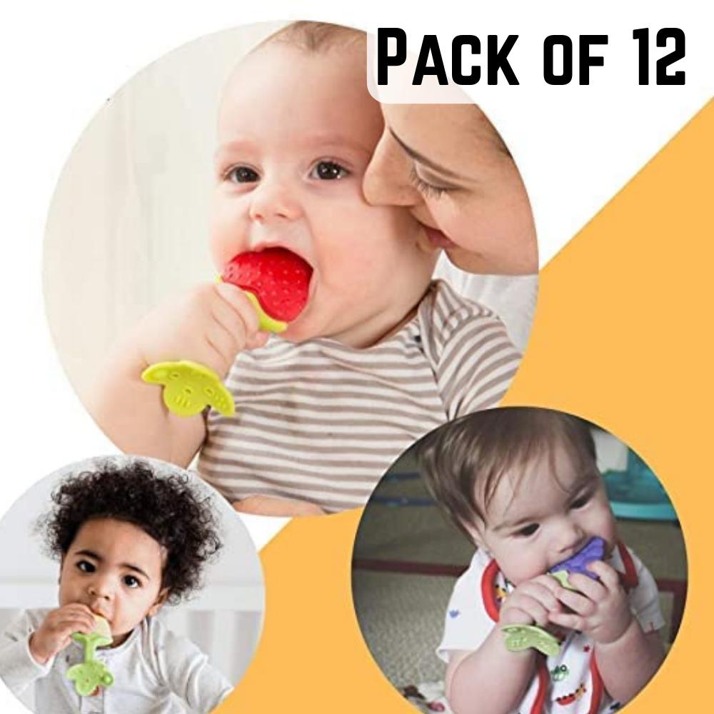 

Pack of 12 Baby Fruit Teether Set | Silicone Fresh Food Feeder & Teething Toy for Infants