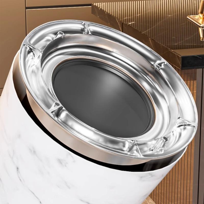 Modern Double Layer Marble Print Small Garbage Can Swing Lid for Bathroom Kitchen Office Bin Easy Cleaning Design