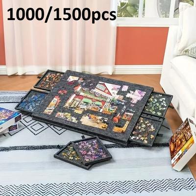 1 Set 6-in-1 Decorative Puzzle Board-Tiltable Puzzle Desk with 6 Drawers,Holds 1000/1500pcs for Home Decor & Educational Storage