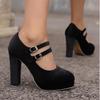 Q/Women's High Heel Single Shoes Elegant Suede Solid Color Waterproof Platform Thick Heel Large Low Top Shoes